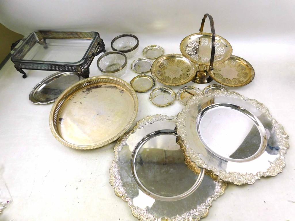 Lot of Metal Serving Items incl Trays , Coasters , Etc (1 of 4)