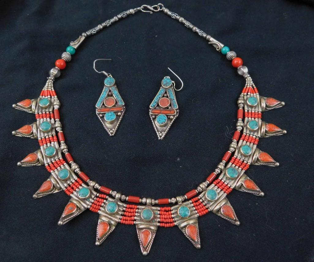 Large Decorative Necklace and Earrings Stamped 925 (1 of 3)