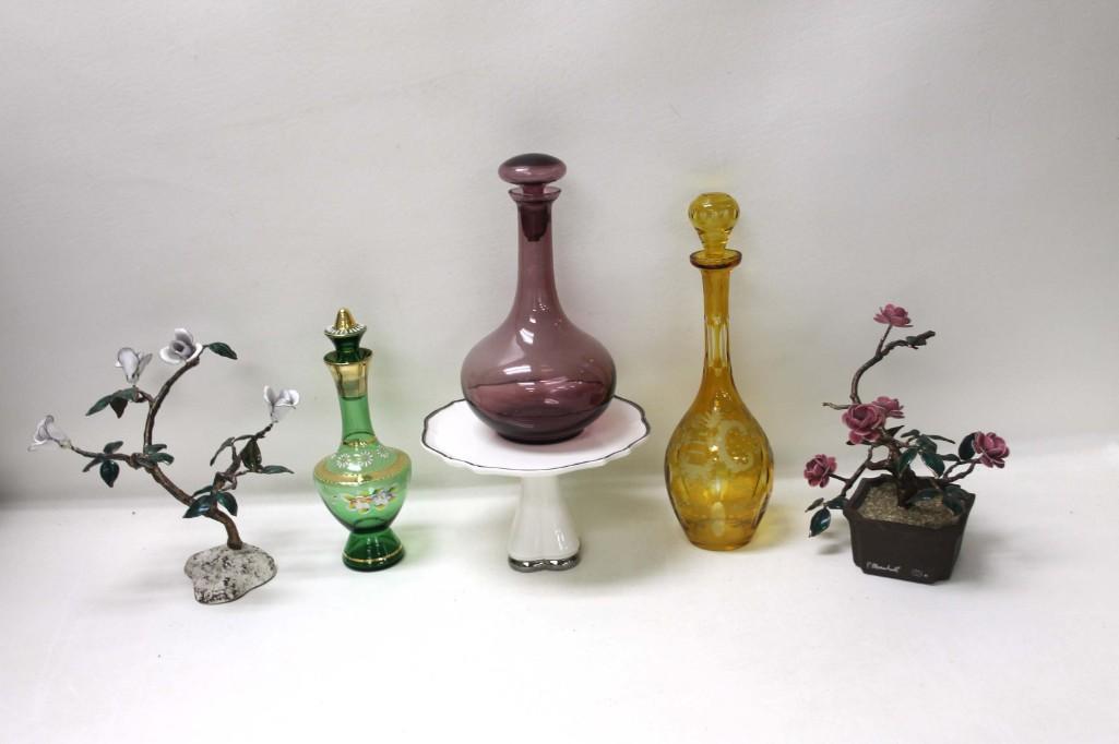 Home Decor Lot incl Colored Glass Decanters , a Small (1 of 8)