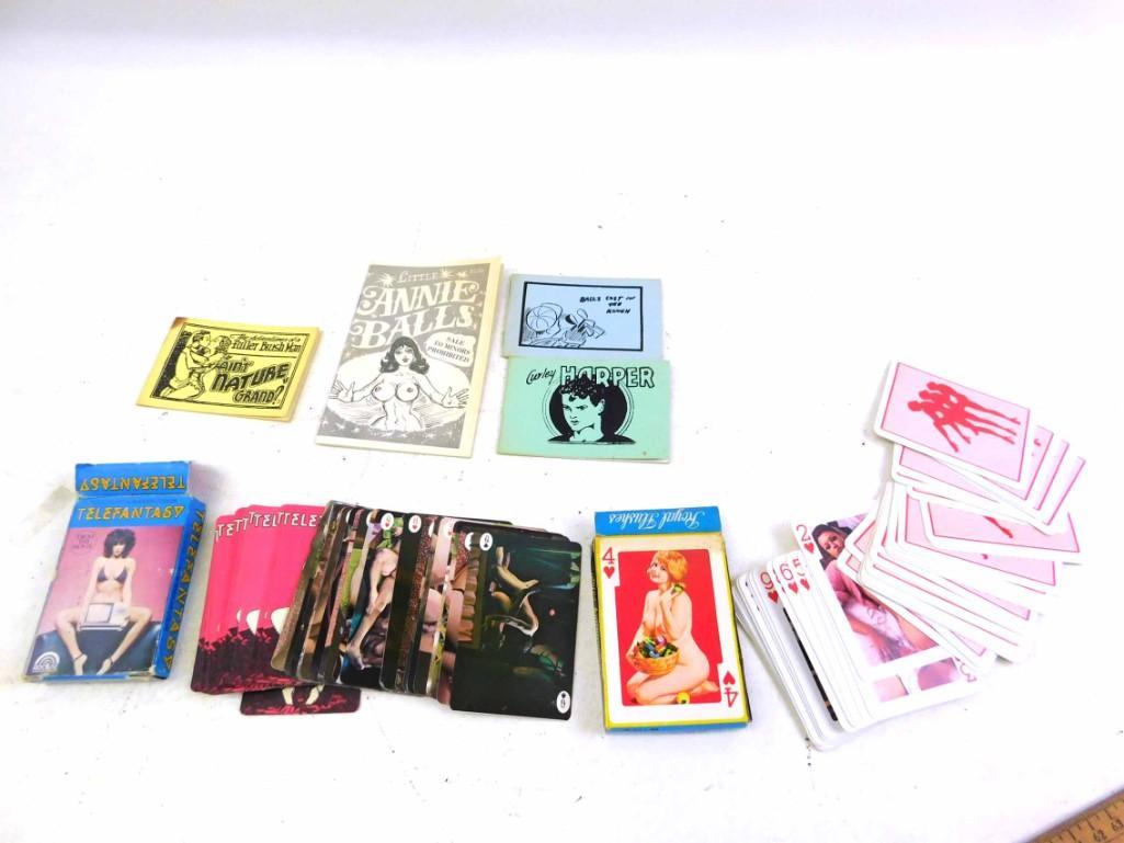 Lot of 2 Vintage Adult Playing Cards and mini Adult: Lot of 2 Adult Playing Cards and mini Adult Comics - one of the decks is pretty hard core, the comics have very graphic pictures. These are pretty raunchy to say the least