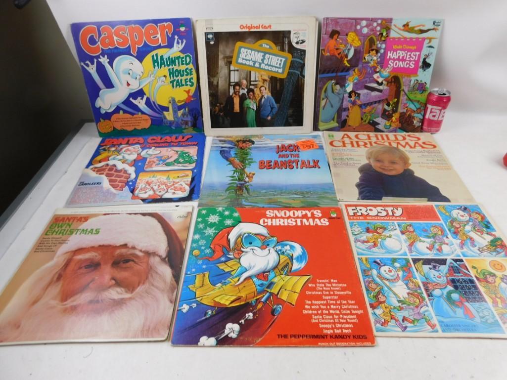 Lot of Vintage Children's Vinyl Records: Lot of Vintage Children's Vinyl Records - including Casper, Sesame Street, Walt Disney, Santa Claus, Jack and the Beanstalk, Snoopy, Frosty the Snowman, etc.