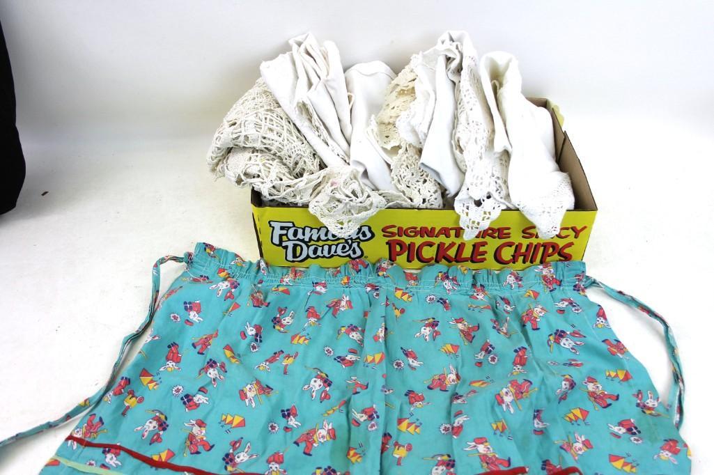 Vintage Apron and a Lot of Linens: Vintage Apron and a Lot of Linens , Some with Crochet