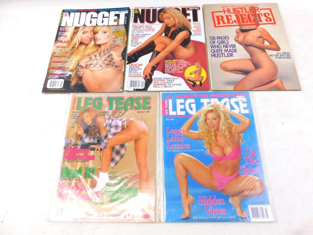 Lot of 5 Adult Magazines including Nugget, Hustler: Lot of 5 Adult Magazines including Nugget, Hustler Rejects, Leg Tease
