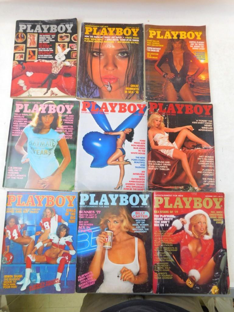 Lot of 9 Playboy Magazines from 1977: Lot of 9 Playboy Magazines from 1977