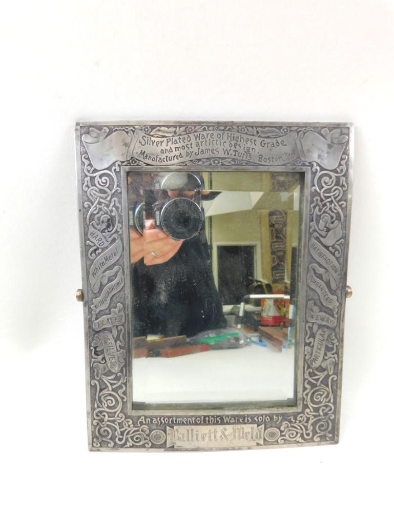 Antique Silver Plated Advertising Mirror (1 of 5)