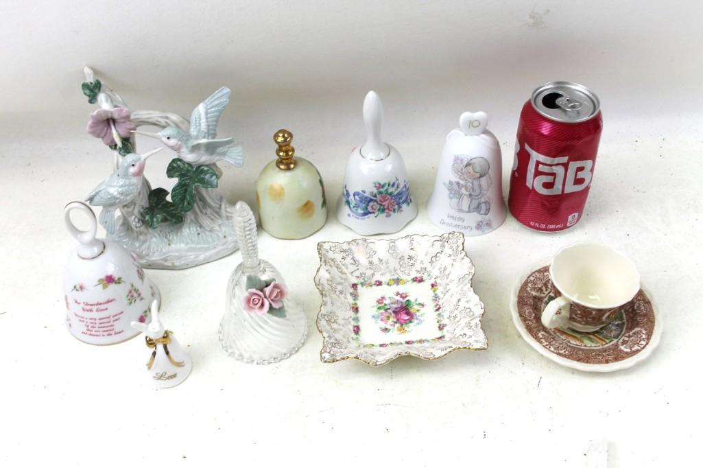 Collectibles Lot incl Porcelain Bells, a Bird Figurine, (1 of 5)
