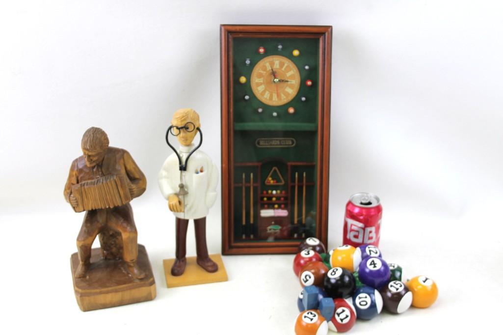 Billiards Clock , Pool Ball Sculpture, Doctor Statue , (1 of 4)