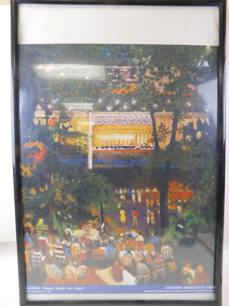 Ravinia Print from 1988 done by Tony Bennett "Music: Ravinia Print from 1988 done by Tony Bennett "Music Under the Stars" Apparently the original was his gift to Ravinia. Print is roughly 24"x30", but with the frame it's bigger. Anth