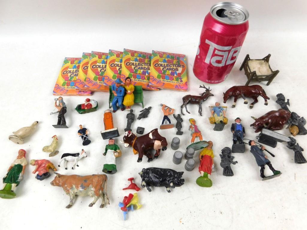 Lot of Animal and People Figurines and Beanie Babies: Lot of Animal and People Figurines and Beanie Babies Collector Cards, etc.