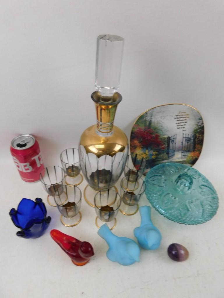 Vintage Glasses with Decanter Set,  bird Figurines, (1 of 4)