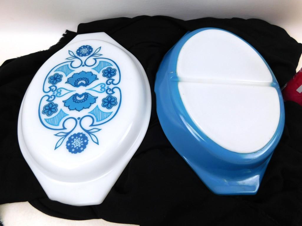 Vintage Pyrex Horizon Blue Divided Casserole Dish with (1 of 4)