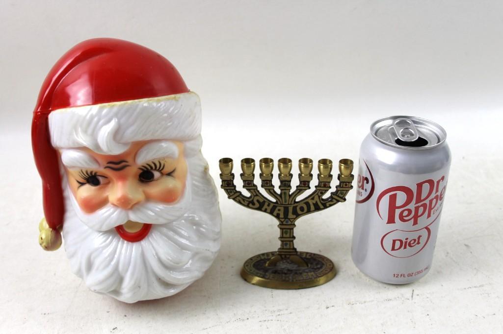 Santa Claus Music Box and a Menorah: Santa Claus Music Box and a Menorah. Just a regular 7 candle Menorah, not a 9 candle Chanukah Menorah
