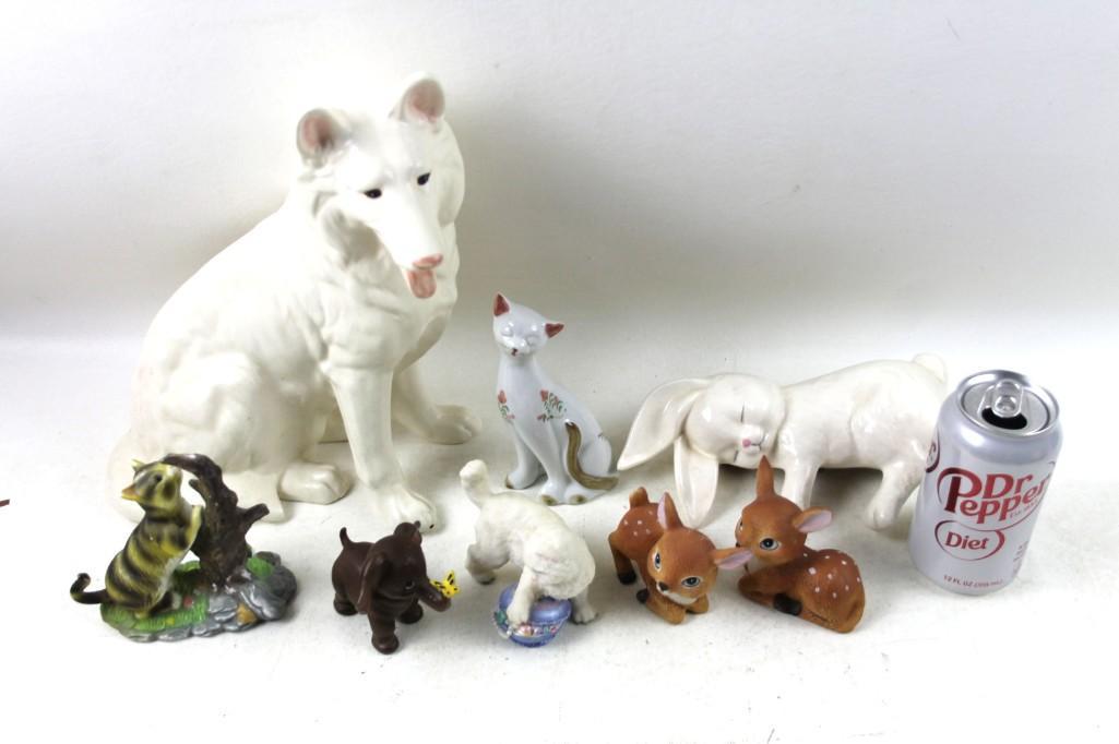 Ceramic Animal Figurines including Deer, Cats, Bunny, (1 of 9)