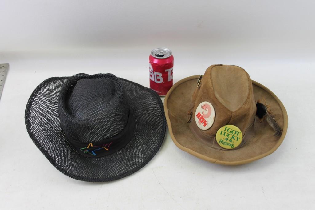 Sun hat and Cowboy Hat with Buttons, etc.: Sun hat and Cowboy Hat with Buttons, etc.