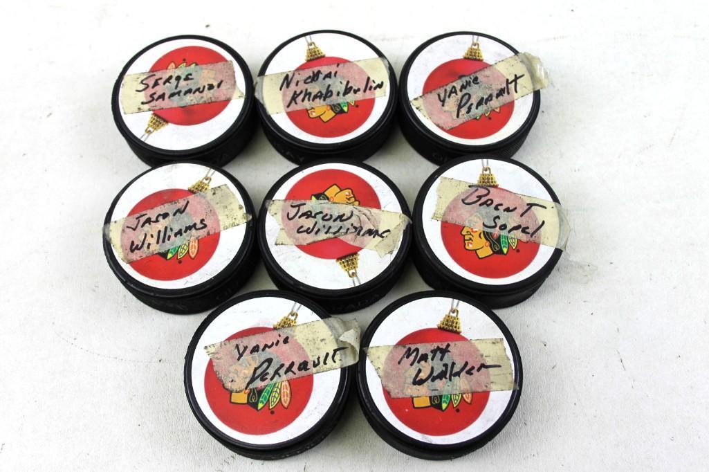 Lot of 8 Hockey Pucks , Signed , No COAs: Lot of 8 Hockey Pucks , Signed , No Certificates of authenticity Lot A