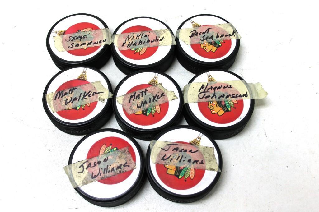 Lot of 8 Hockey Pucks , Signed , No COAs: Lot of 8 Hockey Pucks , Signed , No Certificates of Authenticity