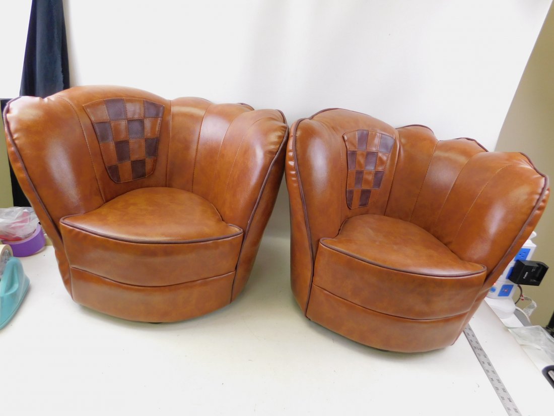 Set of 2 Leather Children: Set of 2 Leather Children's Baseball Mitt Glove Chair Roughly 23" wide x 18" deep by 19" tall