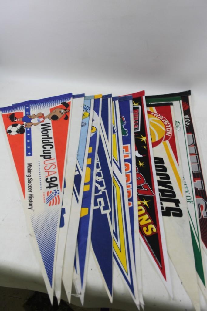 Lot of Misc. Sports Pennants including World Cup,: Lot of Misc. Sports Pennants including World Cup, Colleges, Bulls, etc.