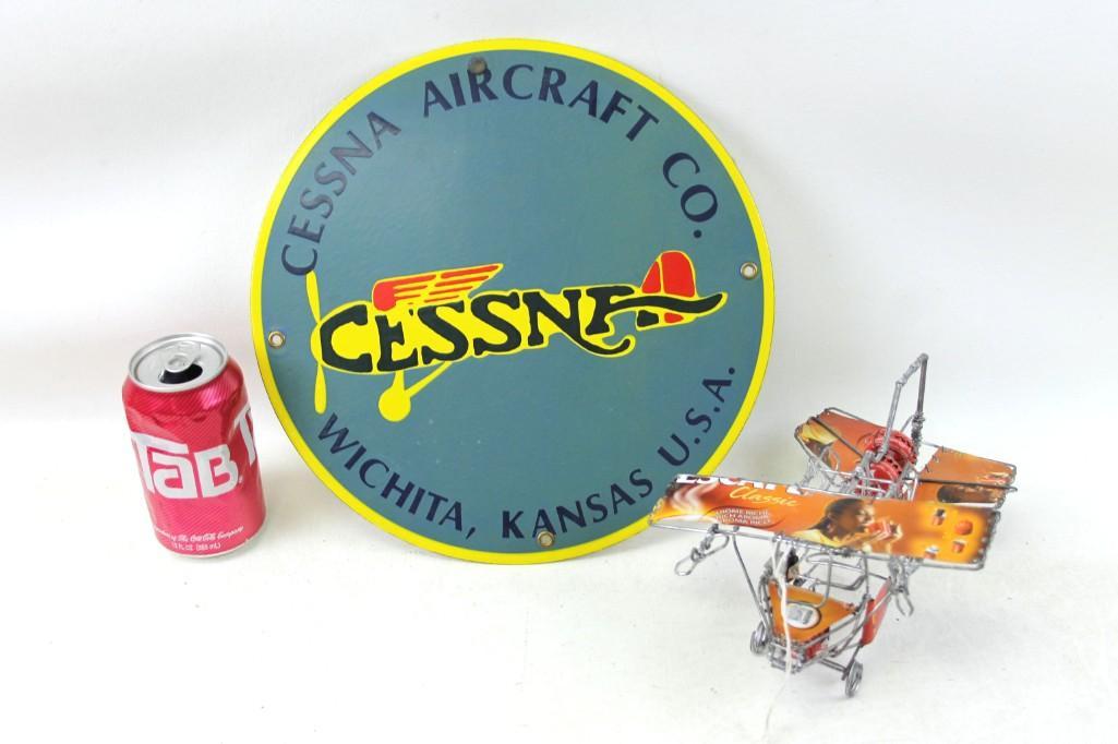 Cessna Aircraft Porcelain Sign and an Airplane (1 of 2)