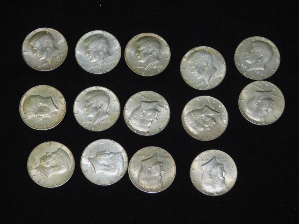 Lot of 11 1968D and 3 1969D Kennedy Half Dollar Coins (1 of 2)