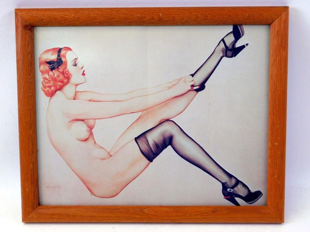 Framed Alberto Vargas Pin Up Girl Nude Print: Framed Alberto Vargas Pin Up Girl Nude Print - Roughly 15.5" x 12.5"