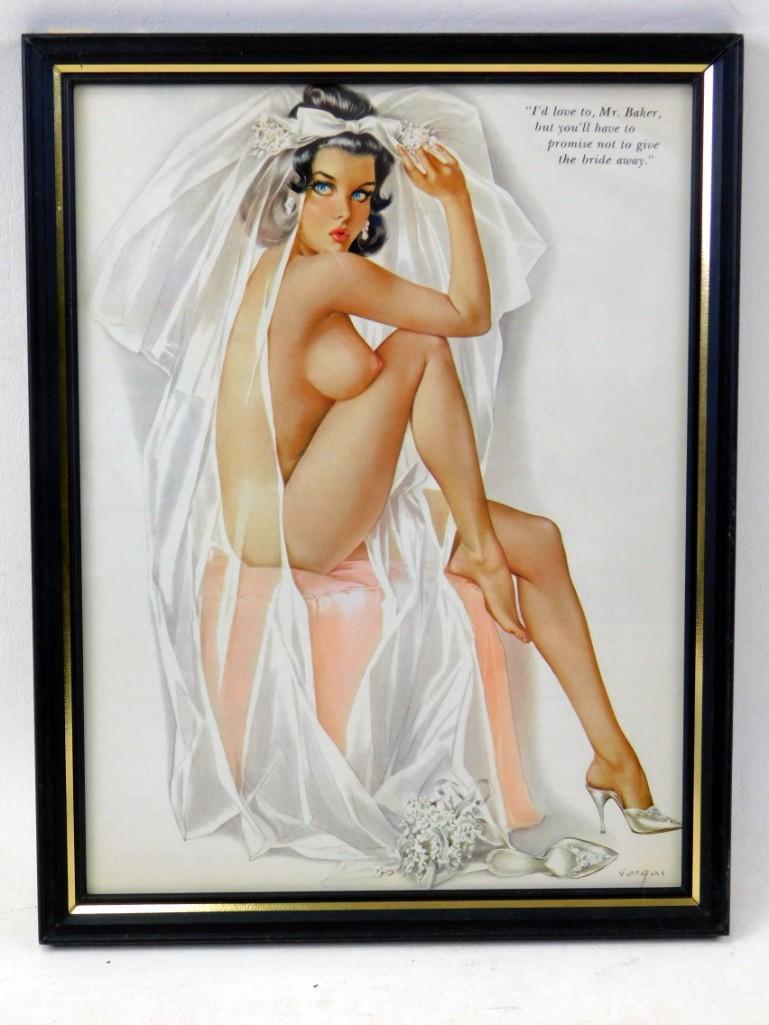 Framed Alberto Vargas Pin Up Girl Nude Print: Framed Alberto Vargas Pin Up Girl Nude Print - Roughly 8.5" x 11"
