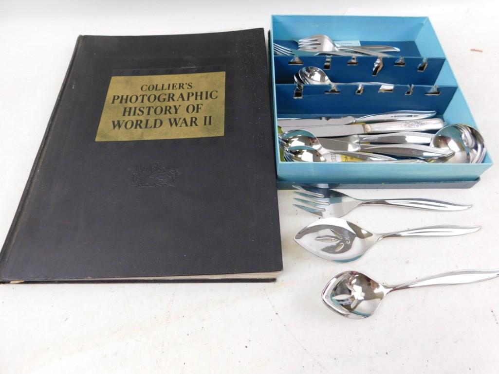 Lot of Flatware and Collier's Photographic History of: Lot of Flatware and Collier's Photographic History of World War II