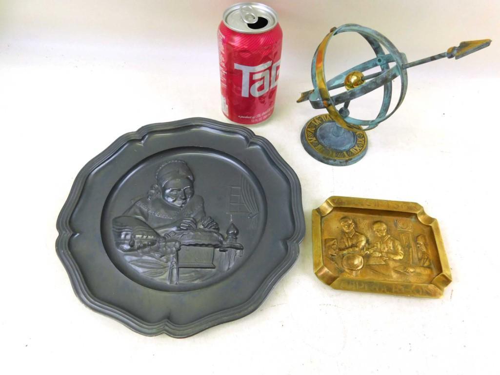 3 Metal Decor Items incl Pewter Decorative Plate , (1 of 2)