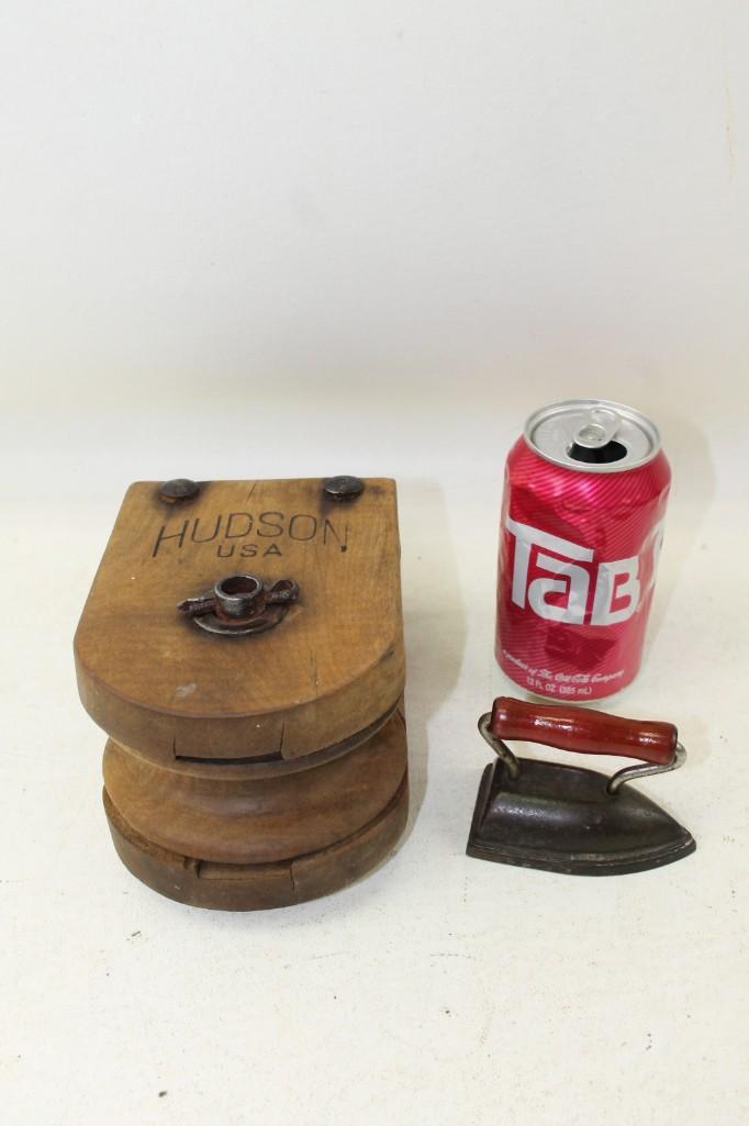 3.25" Salesman Sample Iron and a Hudson Wooden Pulley (1 of 2)