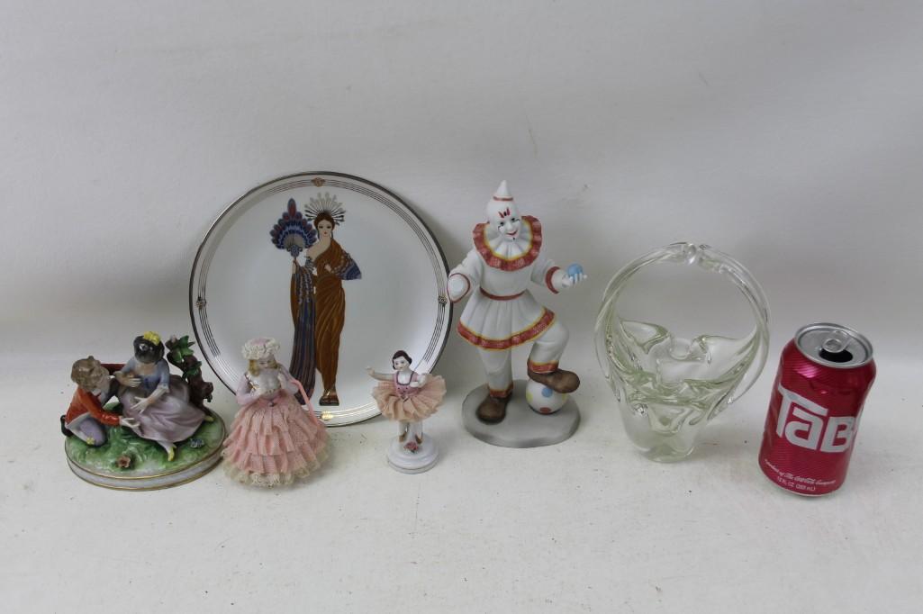 Misc. Lot Figurines, Ballerinas, Clown, Plate, Vase / (1 of 8)