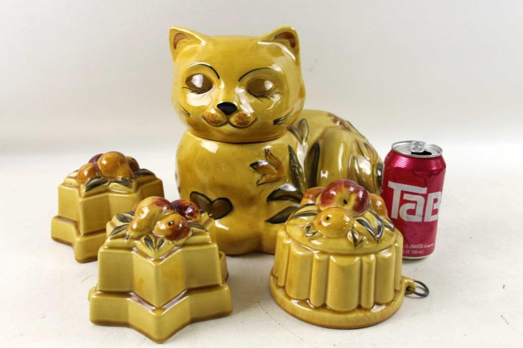 Ceramic Cat Cookie Jar and Ceramic Jello Molds (1 of 4)
