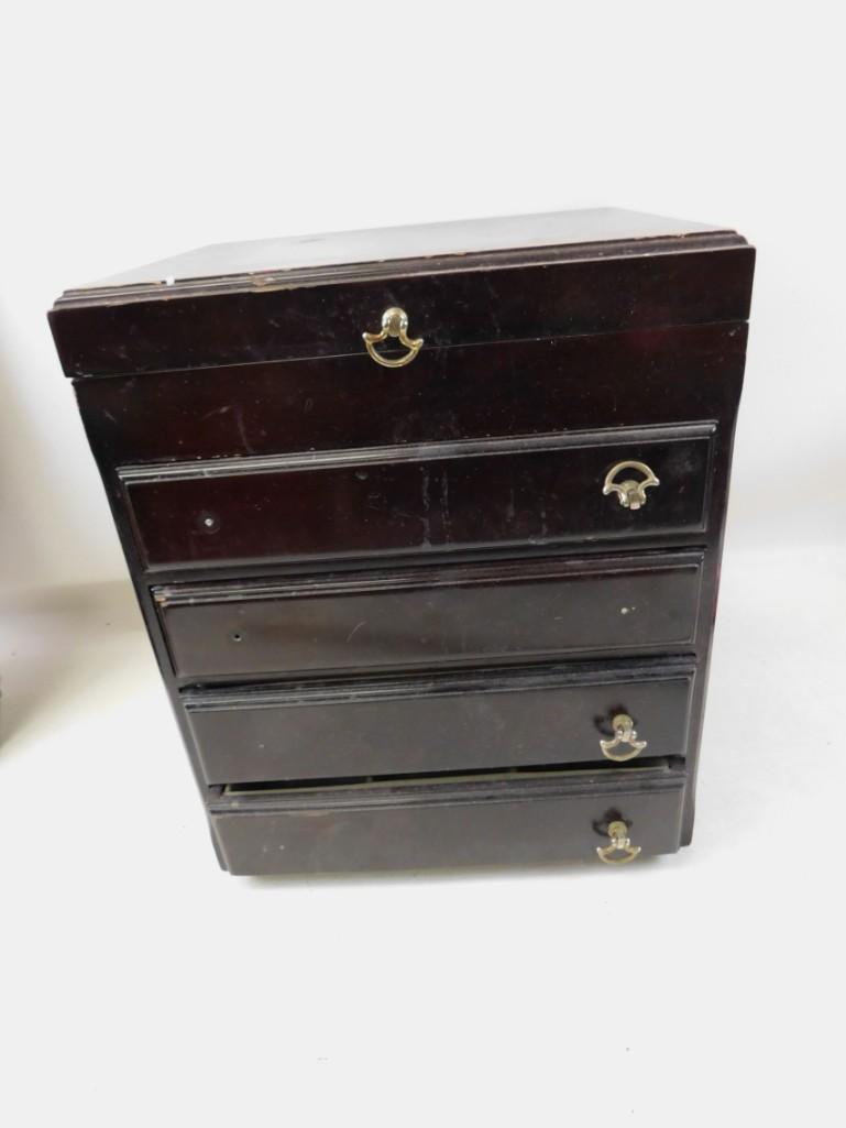 Huge Jewelry Box with Some Costume Jewelry: Huge Jewelry Box with Some Costume Jewelry Condition: jewelry box is in rough condition and is missing some of the knobs/handles