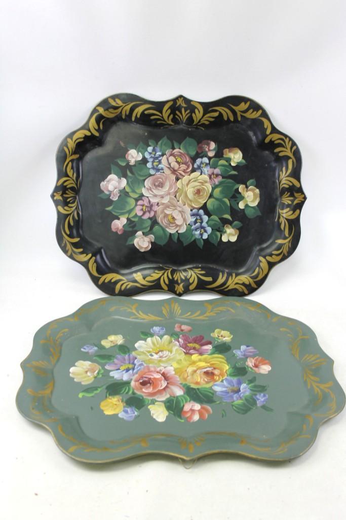 2 Vintage Tole Painted Metal Trays (1 of 4)
