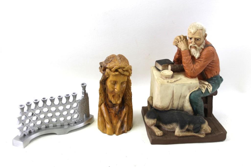 Hand Carved Wooden Statue of Jesus, a Menorah , and a (1 of 4)