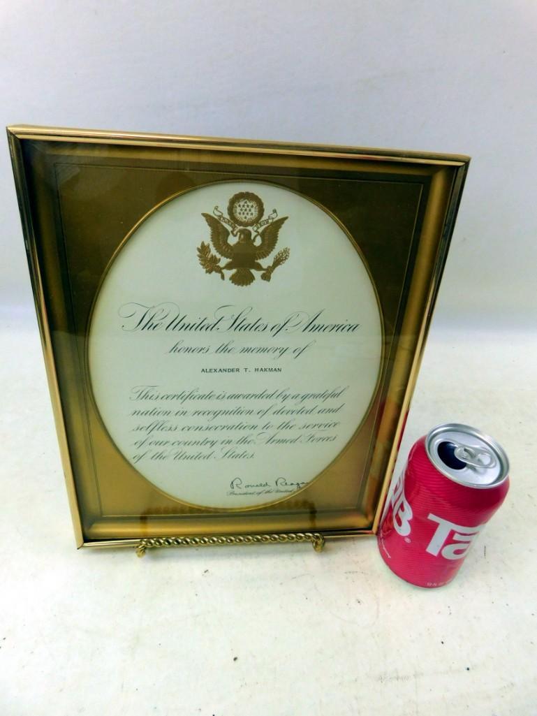 Framed Armed Forces Letter with Ronald Reagan Signature (1 of 2)