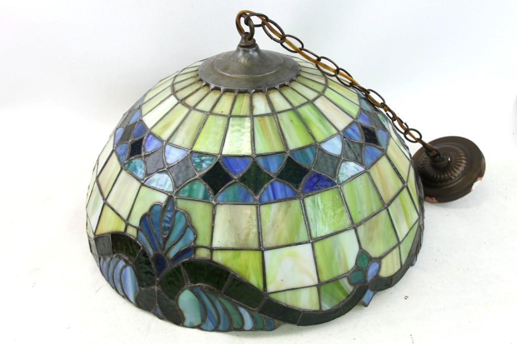 Stained Glass Hanging Lamp or Light Fixture: Stained Glass Hanging Lamp or Light Fixture . 20" in diameter. Lot D