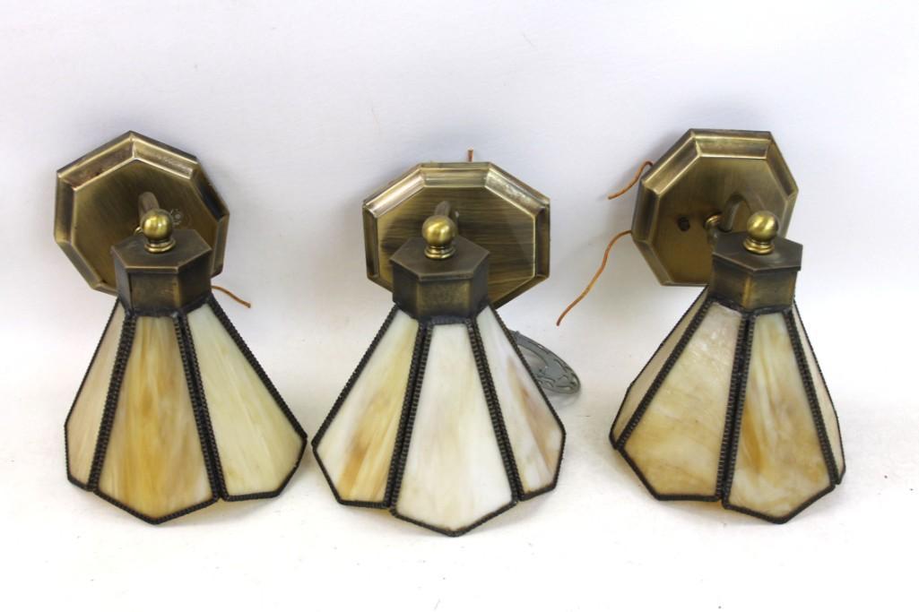 Set of 3 Stained Glass Wall Light Fixtures (1 of 8)