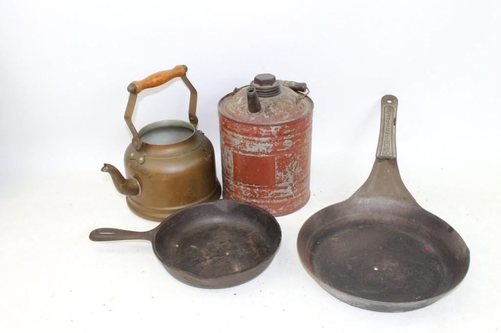 Vintage Lot incl Wagner Ware , Savory Fry Pan , Gas Can (1 of 9)