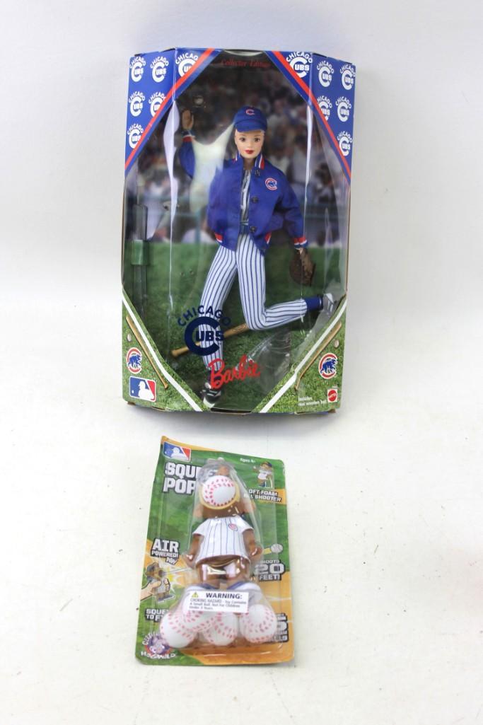 Chicago Cubs Barbie Dolls NIP and a Cubs Squeeze Popper: Chicago Cubs Barbie Dolls New in Package by Mattel and a Chicago Cubs Squeeze Popper New in Package