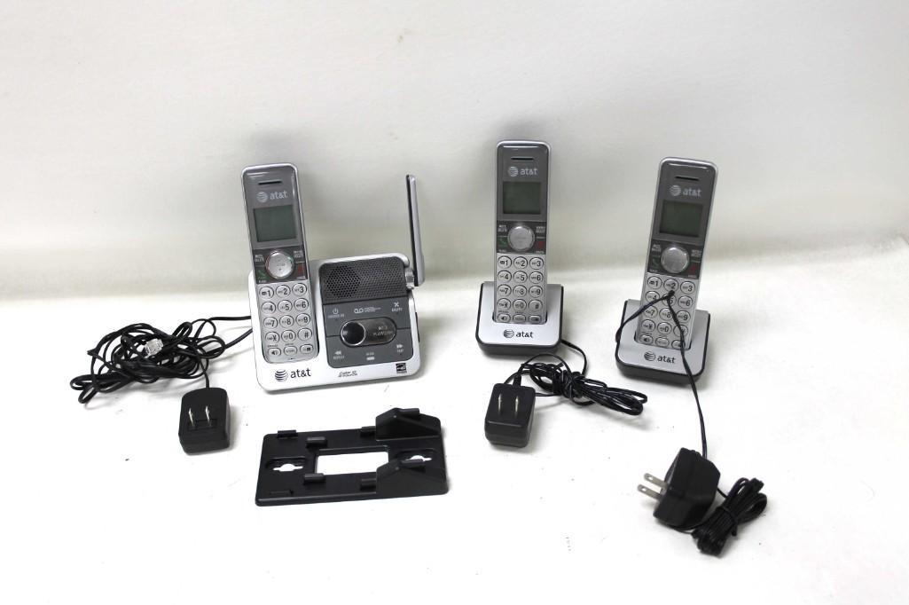 Lot of 3 AT&T Cordless Phones: Lot of 3 at&t Cordless Phones They are like cell phones, except they only work when you're in the house and maybe in your yard. One with the main base and two that work with the base.