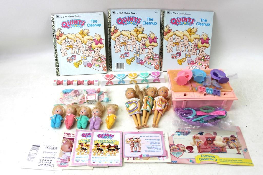 Quints Dolls Lot incl Quints Cousins Dolls , Fashion: Includes Quints Cousins Dolls , Fashion Closet with Accessories , Loose Quints with clothes, accessories, brochures, 3 Little Golden Books