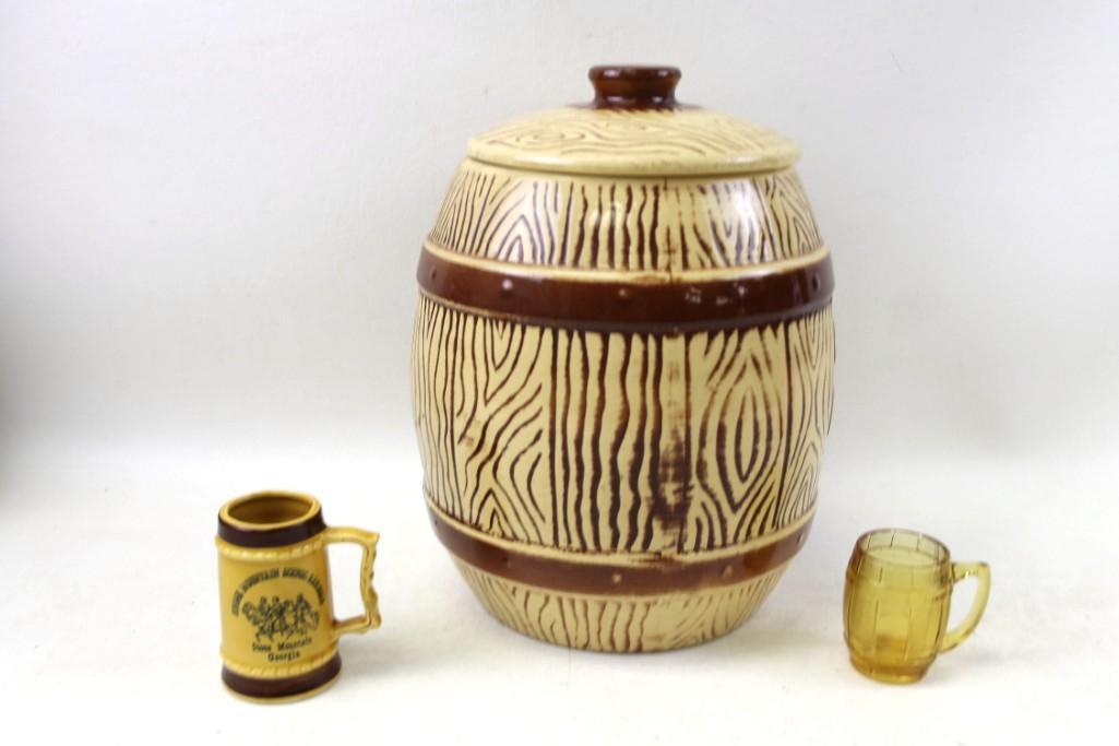 Vintage Barrel Cookie Jar , Amber Keg Mug , Stone (1 of 7)