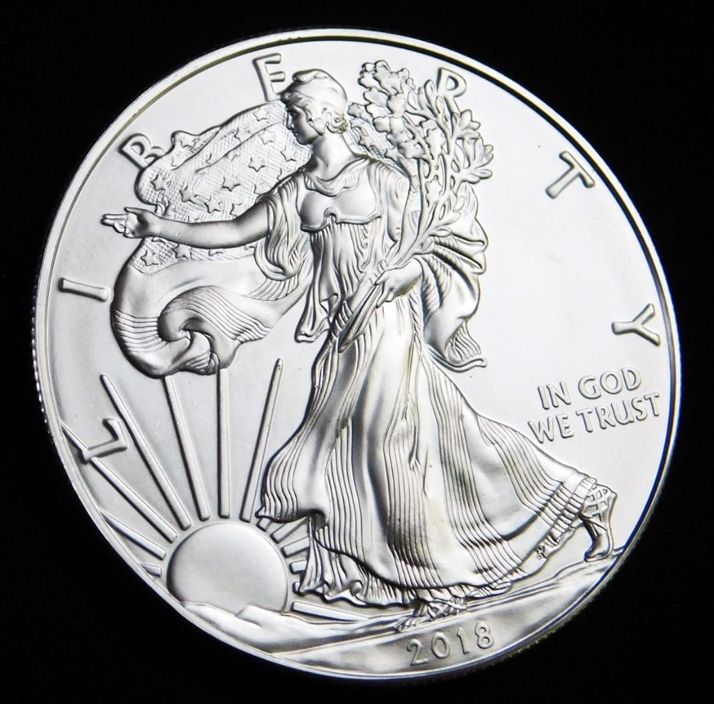 2018 BU American Silver Eagle 1 oz Silver Round (1 of 2)