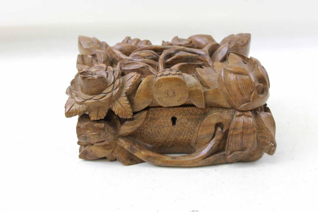 Vintage Hand Carved Wooden Box with Floral Design (1 of 6)