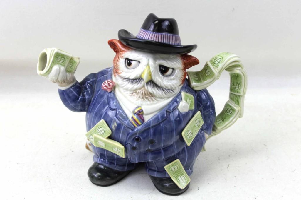 Vintage Fitz and Floyd Owl Capone Teapot: Vintage Fitz and Floyd Owl Capone Teapot