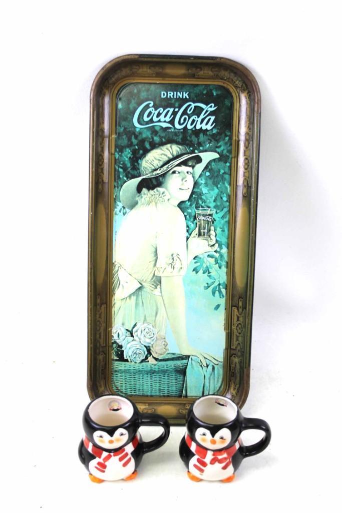 Metal Coca Cola Tray and 2 Ceramic Penguin Mugs (1 of 4)