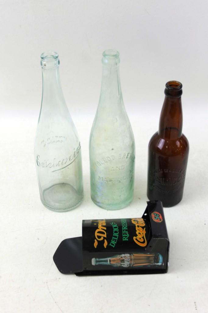 Coca Cola Matchstick Holder and 3 Vintage Bottles (1 of 4)