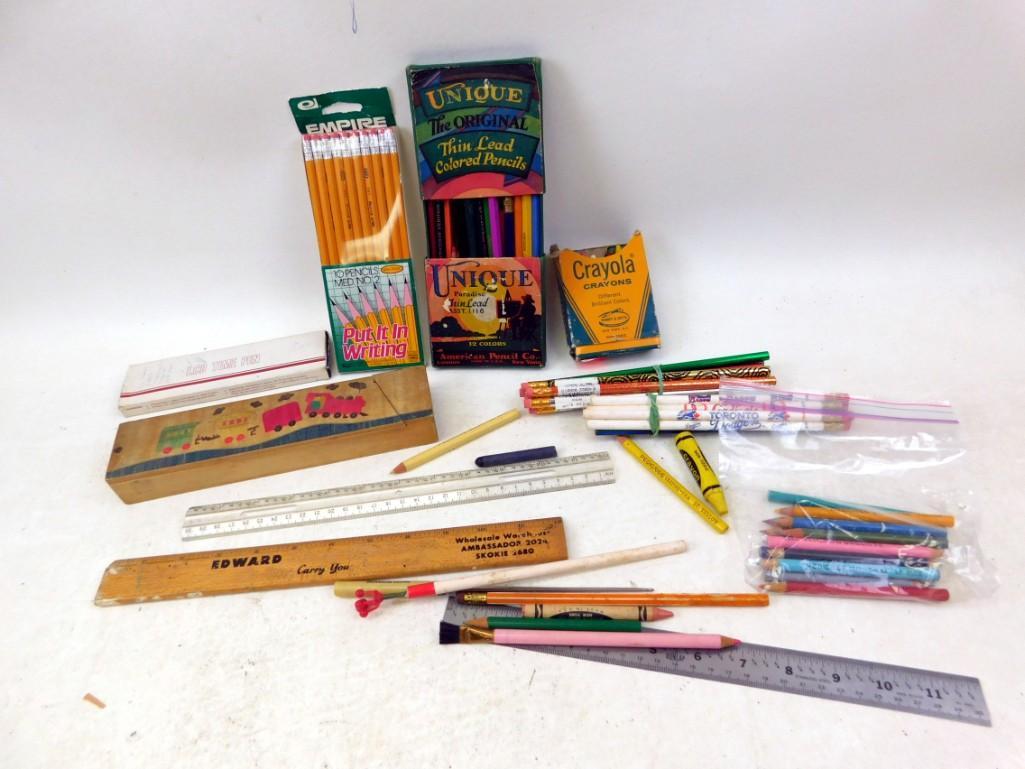 Misc. Lot Pencils, Crayons, Rulers, Pencil Holder, (1 of 5)