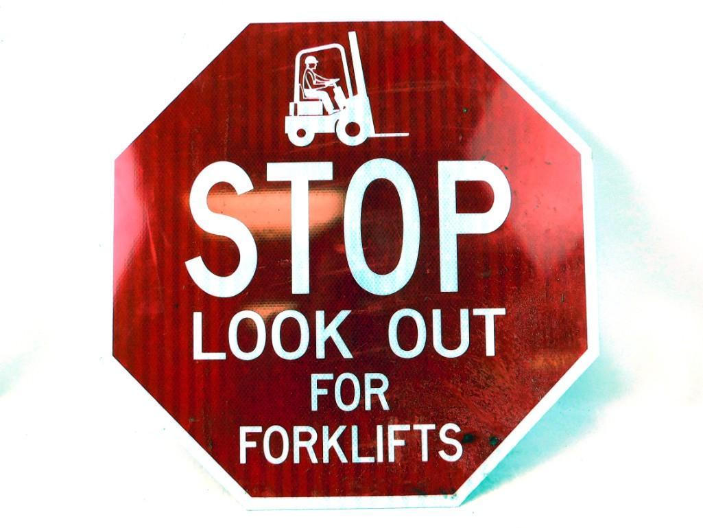 Stop Sign - Look out for Forklifts (1 of 3)