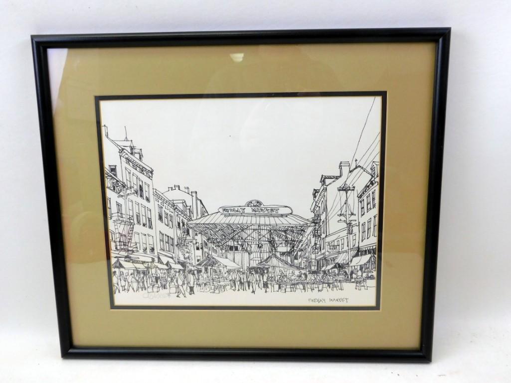 Framed Bill Olendorf Signed Print: Framed Bill Olendorf Signed Print - Findlay Market. Roughly 19" x 16.5"